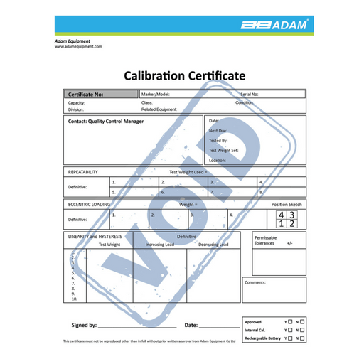 Adam Equipment Calibration certificate